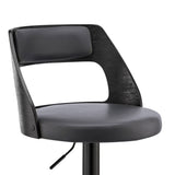 Gray Upholstered Black Base Adjustable Swivel Bar Stool