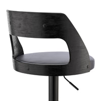 Gray Upholstered Black Base Adjustable Swivel Bar Stool