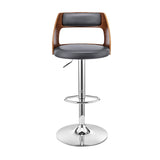 Gray Upholstered Chrome Base Adjustable Swivel Bar Stool