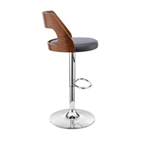 Gray Upholstered Chrome Base Adjustable Swivel Bar Stool