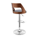 Gray Upholstered Chrome Base Adjustable Swivel Bar Stool