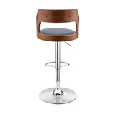 Gray Upholstered Chrome Base Adjustable Swivel Bar Stool