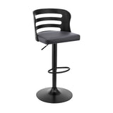 Gray Upholstered & Black Base Adjustable Swivel Bar Stool