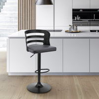 Gray Upholstered & Black Base Adjustable Swivel Bar Stool