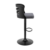 Gray Upholstered & Black Base Adjustable Swivel Bar Stool