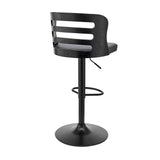 Gray Upholstered & Black Base Adjustable Swivel Bar Stool