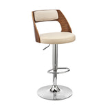 Cream Upholstered Chrome Base Adjustable Swivel Bar Stool