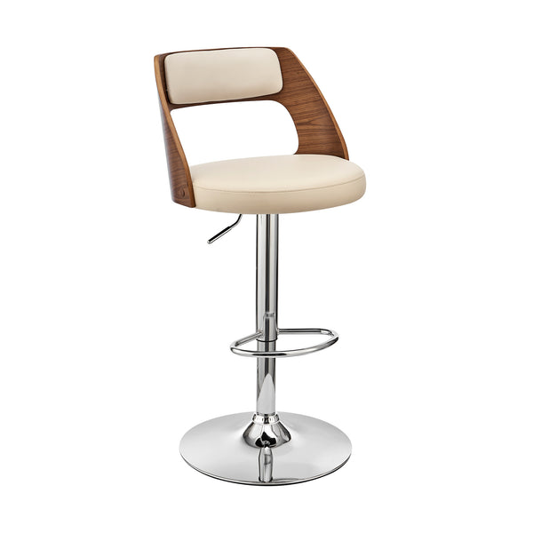 Cream Upholstered Chrome Base Adjustable Swivel Bar Stool