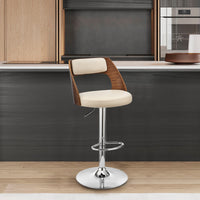 Cream Upholstered Chrome Base Adjustable Swivel Bar Stool