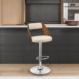 Cream Upholstered Chrome Base Adjustable Swivel Bar Stool