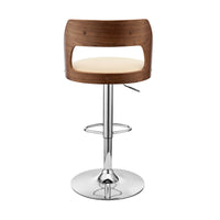 Cream Upholstered Chrome Base Adjustable Swivel Bar Stool