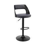 Gray Upholstered Black Base Adjustable Swivel Bar Stool