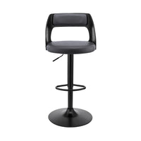 Gray Upholstered Black Base Adjustable Swivel Bar Stool