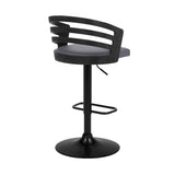 Gray Faux Leather Black Wood and Steel Adjustable Swivel Bar Stool