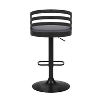 Gray Faux Leather Black Wood and Steel Adjustable Swivel Bar Stool