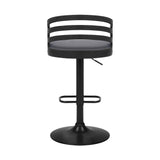 Gray Faux Leather Black Wood and Steel Adjustable Swivel Bar Stool