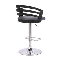 Gray Faux Leather Black Wood and Chrome Adjustable Swivel Bar Stool