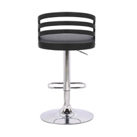 Gray Faux Leather Black Wood and Chrome Adjustable Swivel Bar Stool