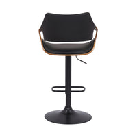 Black Faux Leather and Walnut Wood and Black Swivel Adjustable Bar Stool