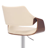 Cream Faux Leather and Walnut Wood and Chrome Swivel Adjustable Bar Stool