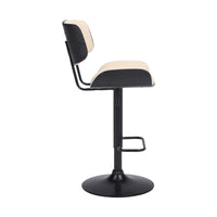 Adjustable Cream Tufted Faux Leather and Black Wood Swivel Barstool.