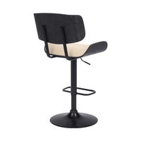 Adjustable Cream Tufted Faux Leather and Black Wood Swivel Barstool.