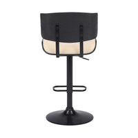 Adjustable Cream Tufted Faux Leather and Black Wood Swivel Barstool.