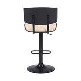 Adjustable Cream Tufted Faux Leather and Black Wood Swivel Barstool.