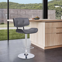 Adjustable Gray Tufted Faux Leather Black and Chrome Swivel Barstool.