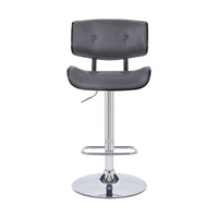 Adjustable Gray Tufted Faux Leather Black and Chrome Swivel Barstool.
