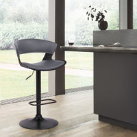 Gray Faux Leather Adjustable Swivel Wooden Bar Stool