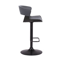 Gray Faux Leather Adjustable Swivel Wooden Bar Stool