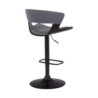 Gray Faux Leather Adjustable Swivel Wooden Bar Stool