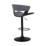 Gray Faux Leather Adjustable Swivel Wooden Bar Stool