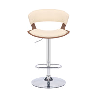 Cream Faux Leather Adjustable Swivel Wooden Bar Stool