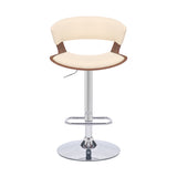 Cream Faux Leather Adjustable Swivel Wooden Bar Stool