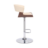 Cream Faux Leather Adjustable Swivel Wooden Bar Stool