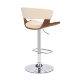 Cream Faux Leather Adjustable Swivel Wooden Bar Stool