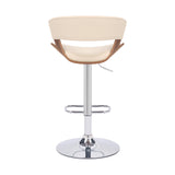 Cream Faux Leather Adjustable Swivel Wooden Bar Stool