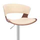 Cream Faux Leather Adjustable Swivel Wooden Bar Stool