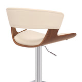 Cream Faux Leather Adjustable Swivel Wooden Bar Stool