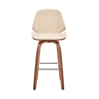 26" Cream Faux Leather Swivel Seat Wooden Bar Stool