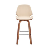 26" Cream Faux Leather Swivel Seat Wooden Bar Stool