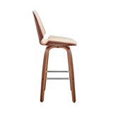 26" Cream Faux Leather Swivel Seat Wooden Bar Stool