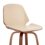 26" Cream Faux Leather Swivel Seat Wooden Bar Stool