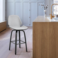 26" Gray Faux Leather Swivel Seat Wooden Bar Stool