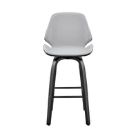 26" Gray Faux Leather Swivel Seat Wooden Bar Stool