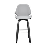 26" Gray Faux Leather Swivel Seat Wooden Bar Stool
