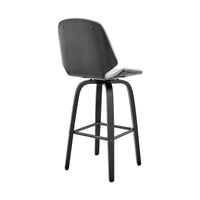 26" Gray Faux Leather Swivel Seat Wooden Bar Stool