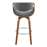 26" Grey Faux Leather and Walnut Wood Retro Chic Counter Stool